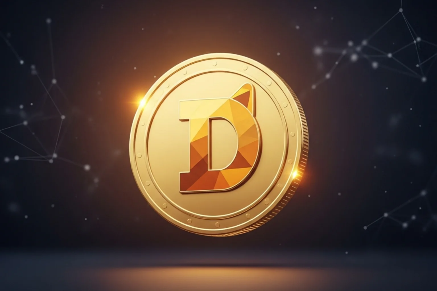 Símbolo Dogecoin (Ð) sobre fondo cripto con tonos cobre suaves