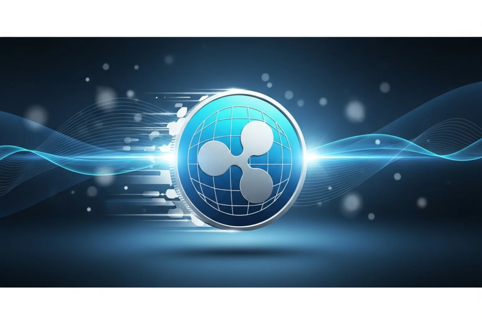 Símbolo Ripple (XRP) sobre red de transacciones rápidas en tonos azul