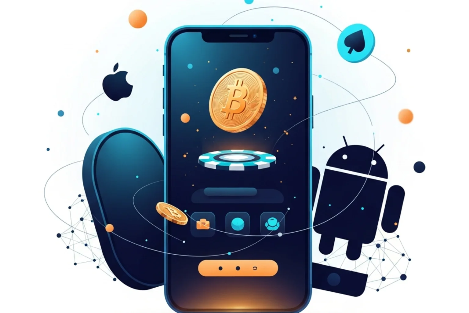 Dos smartphones mostrando interfaces de casino cripto, abstractos sin marca