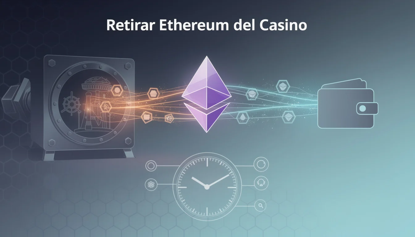 Flujo de retirada ETH desde casino hacia wallet personal con confirmación blockchain