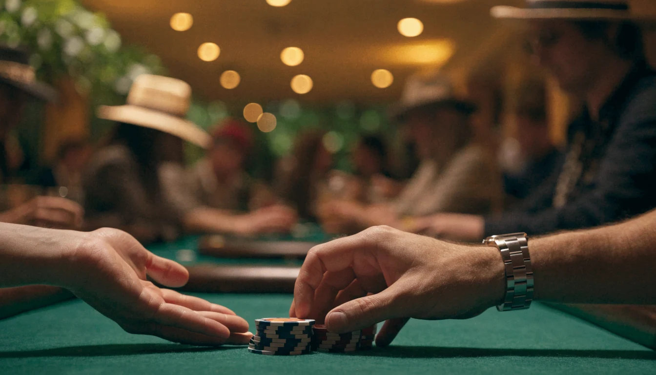 Mesa de casino con fichas devueltas al jugador, simbolizando un bono de reembolso.