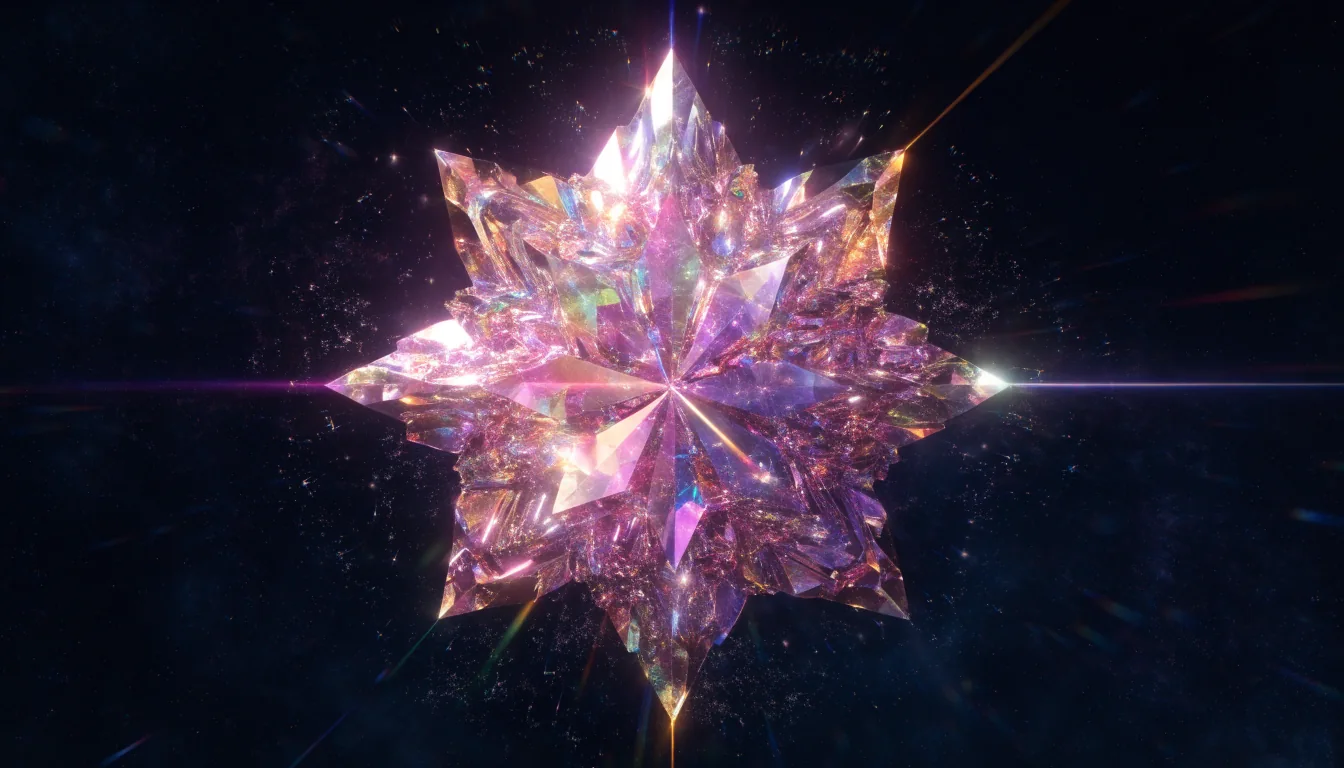 Ilustración digital de una gema estelar brillante con destellos de colores joya en el espacio