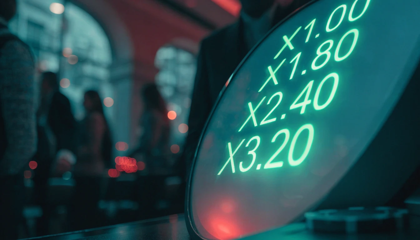 Pantalla luminosa con un multiplicador ascendente en un salón de casino moderno
