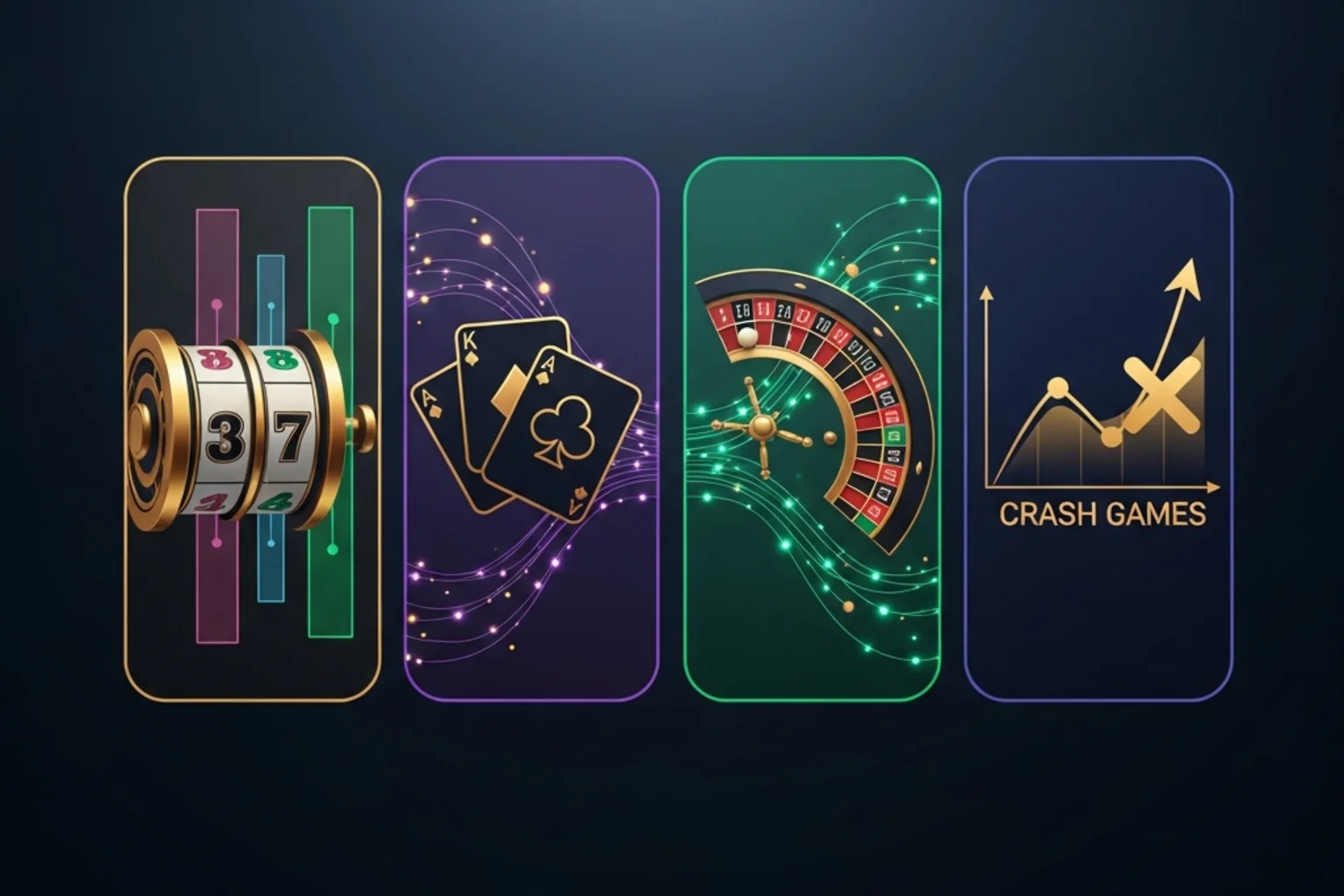 Mosaico abstracto de juegos de casino y elementos cripto interconectados