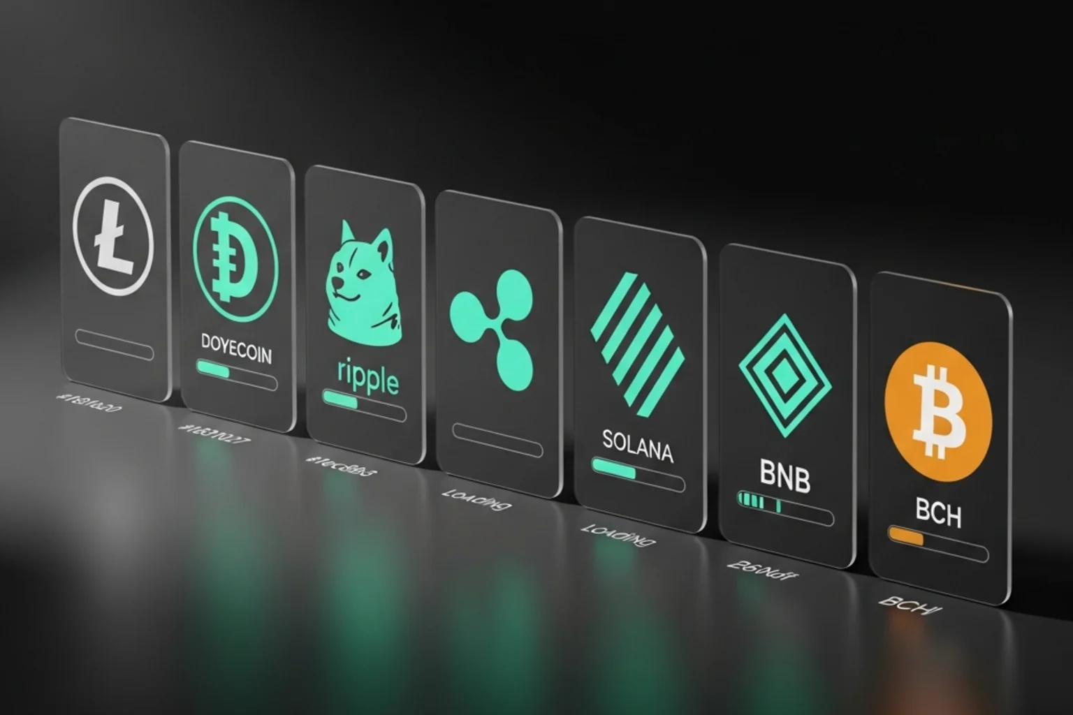 Iconos de altcoins compatibles con casinos cripto: Litecoin, Dogecoin, Ripple, Solana, BNB y Bitcoin Cash